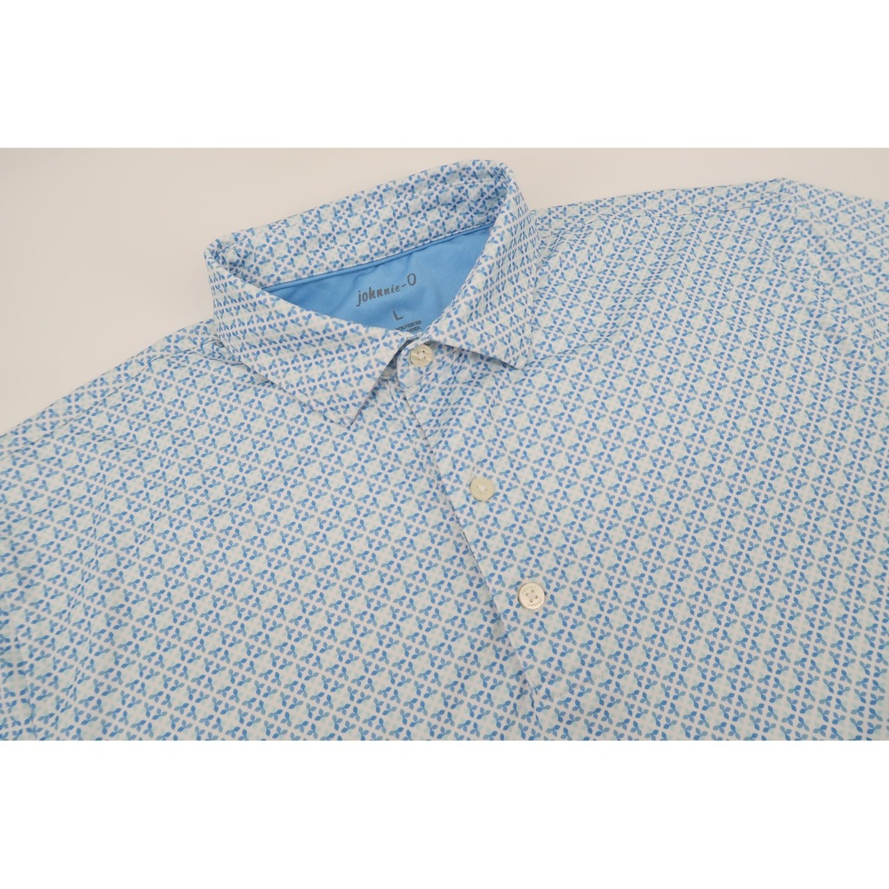 Johnnie-O Performance Polo Mens Large Blue Floral Geometric Stretch Polo Shirt